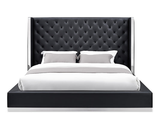 Black Tufted Faux Leather King Bed Frame