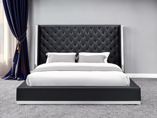 Black Tufted Faux Leather King Bed Frame