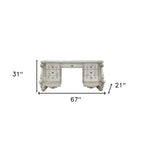 67" Antiqued White Wood Vanity Table With Seven Drawers