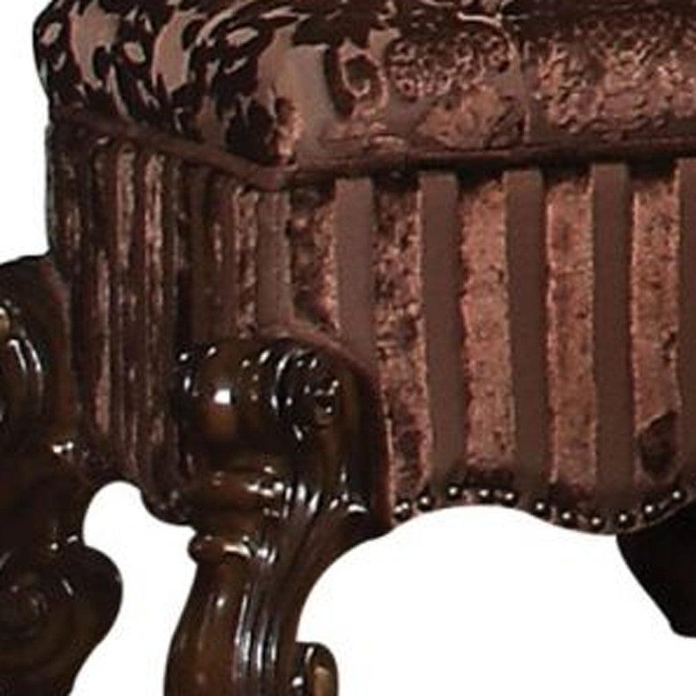 22" Chocolate Fabric Damask Footstool