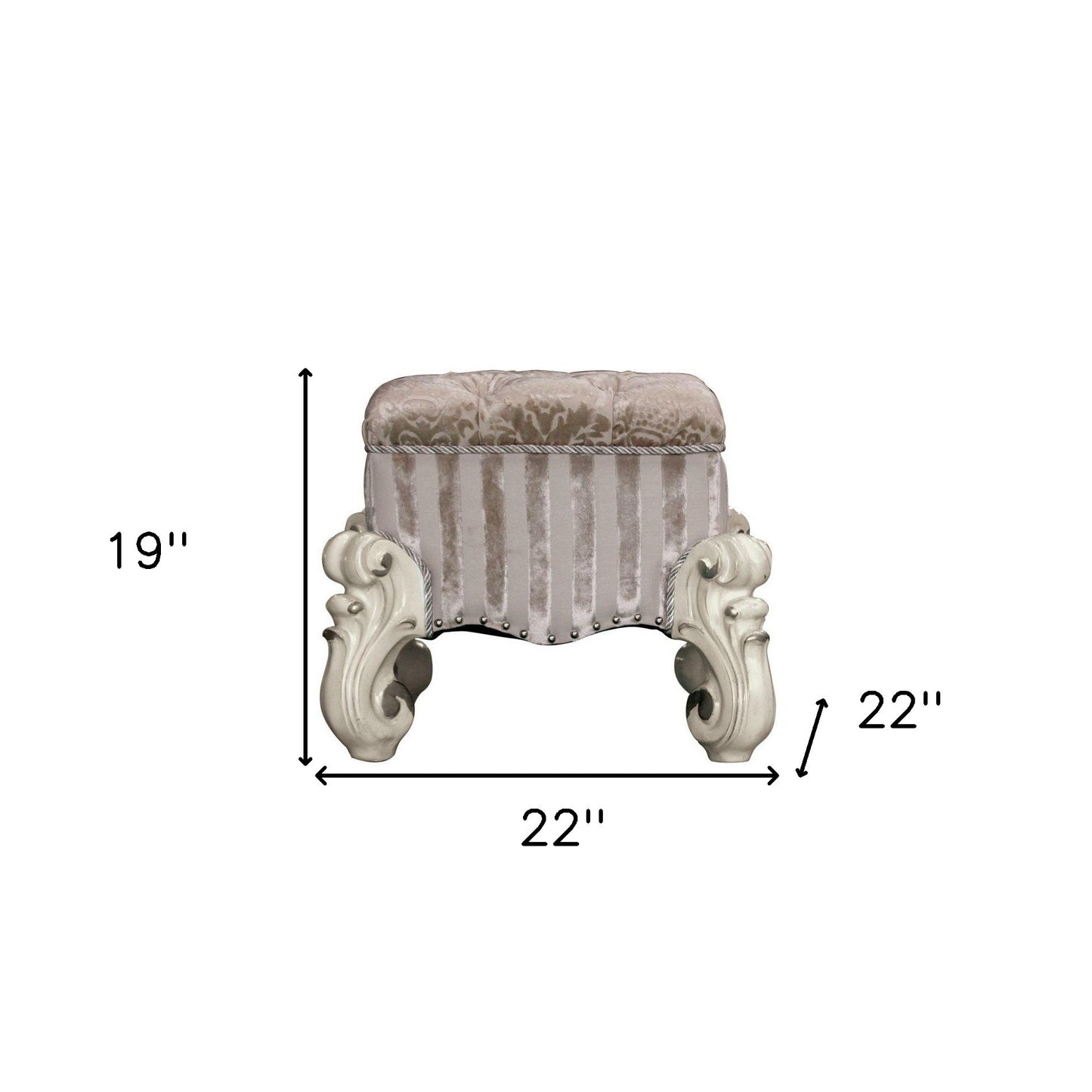 22" Ivory and Bone Fabric Floral Tufted Vanity Chair