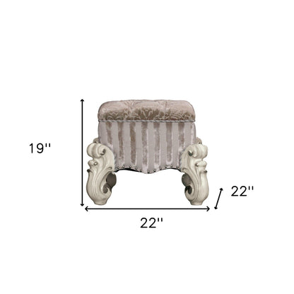 22" Ivory and Bone Fabric Floral Tufted Vanity Chair