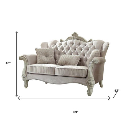 69" Ivory Chesterfield Loveseat and Toss Pillows