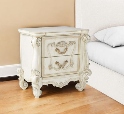 31" White Wood Two Drawer Nightstand