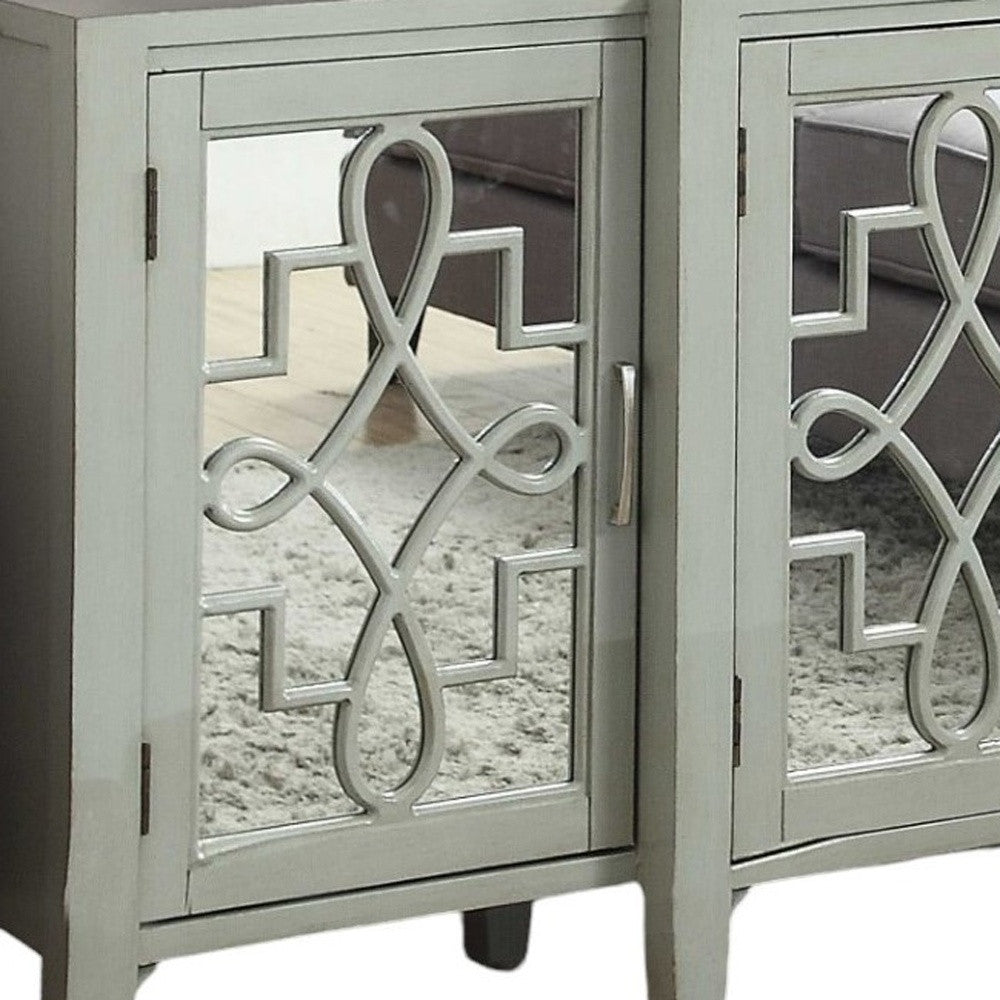 72" Gray And Silver Mirrored Wood Distressed Solid Console Table