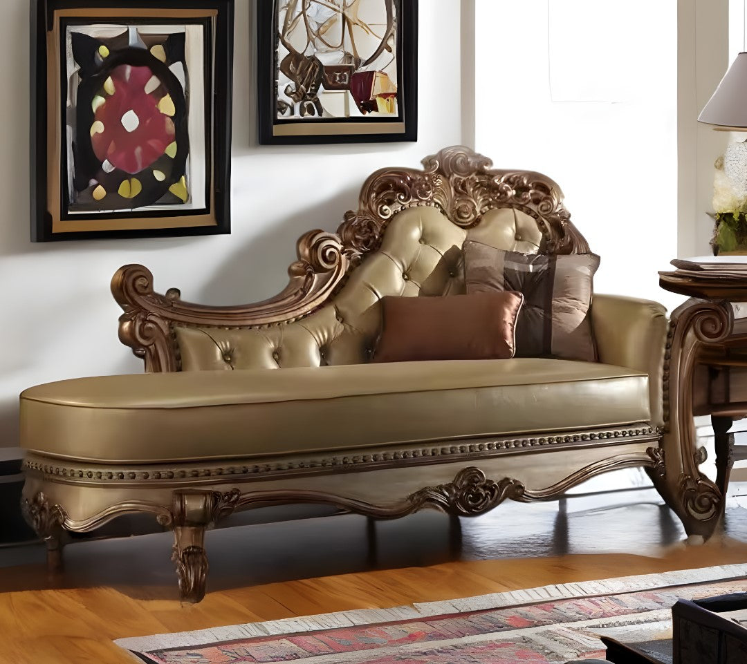 81" Bone and Pearl Faux Leather Tufted Lounge Chair And Toss Pillows