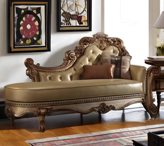 81" Bone and Pearl Faux Leather Tufted Lounge Chair And Toss Pillows