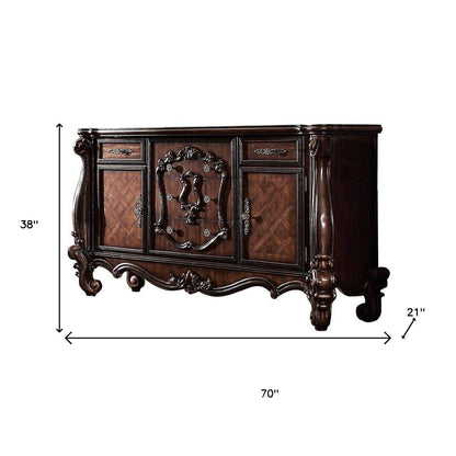 70" Cherry Oak Solid Wood Five Drawer Combo Dresser