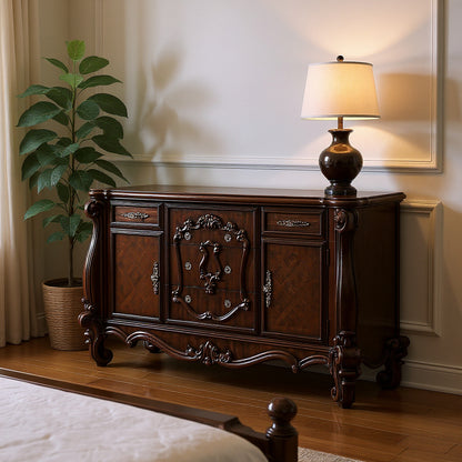 70" Cherry Oak Solid Wood Five Drawer Combo Dresser