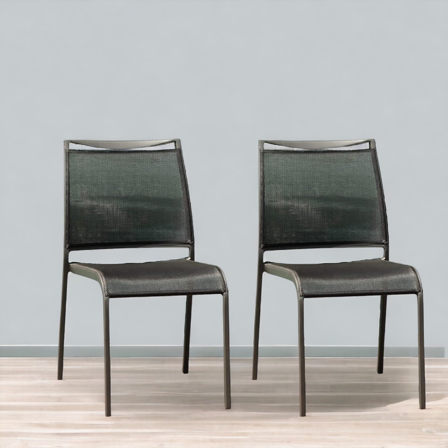 Set of Four Gray Aluminum Dining Side Chairs
