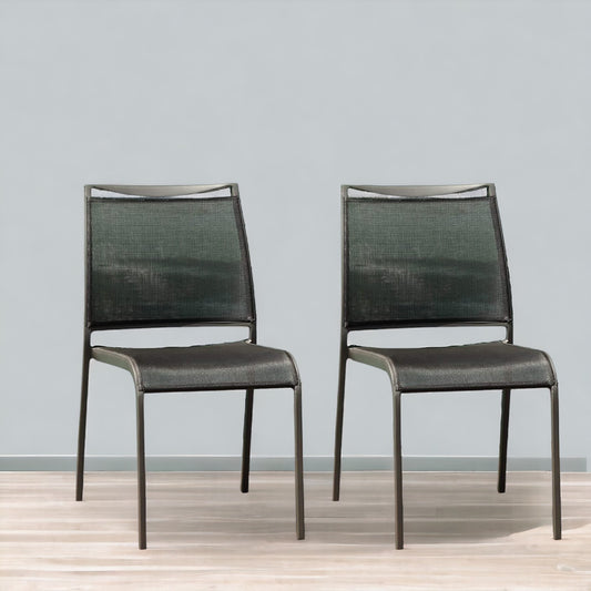 Set of Four Gray Aluminum Dining Side Chairs