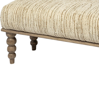 55" Cream and Wood Brown Upholstered Fabric Bench