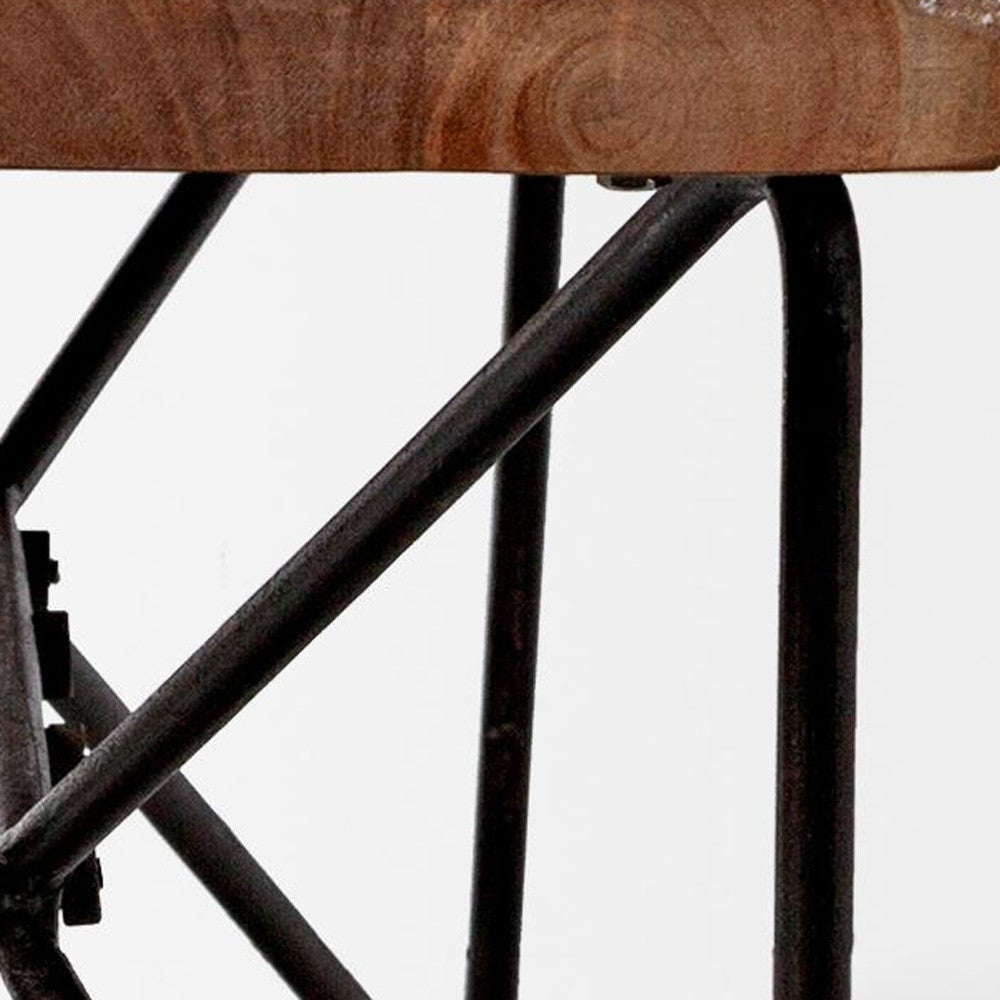 66" Brown and Black Distressed Live Edge Solid Wood Dining Bench