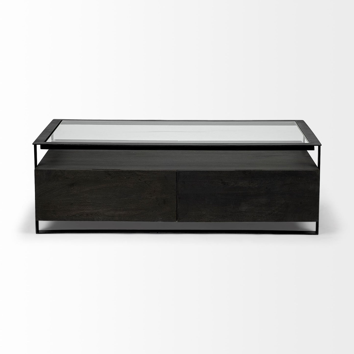 30" Clear And Black Glass Rectangular Coffee Table With Four Drawers And Shelf
