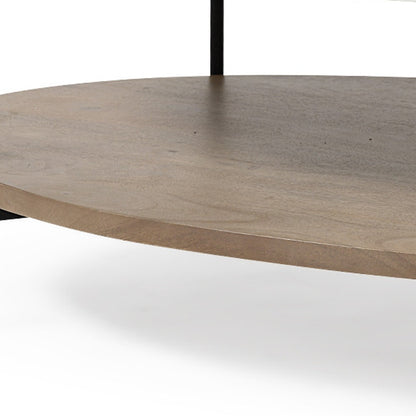 48" Brown and Black Genuine Marble and Metal Oval Coffee Table With Shelf