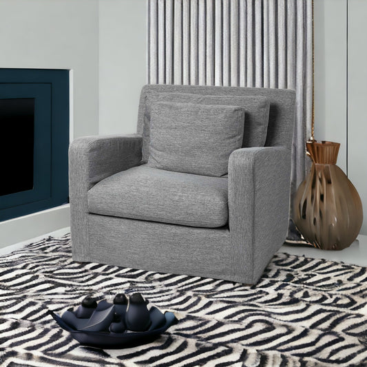 38" Gray and Brown Linen Arm Chair