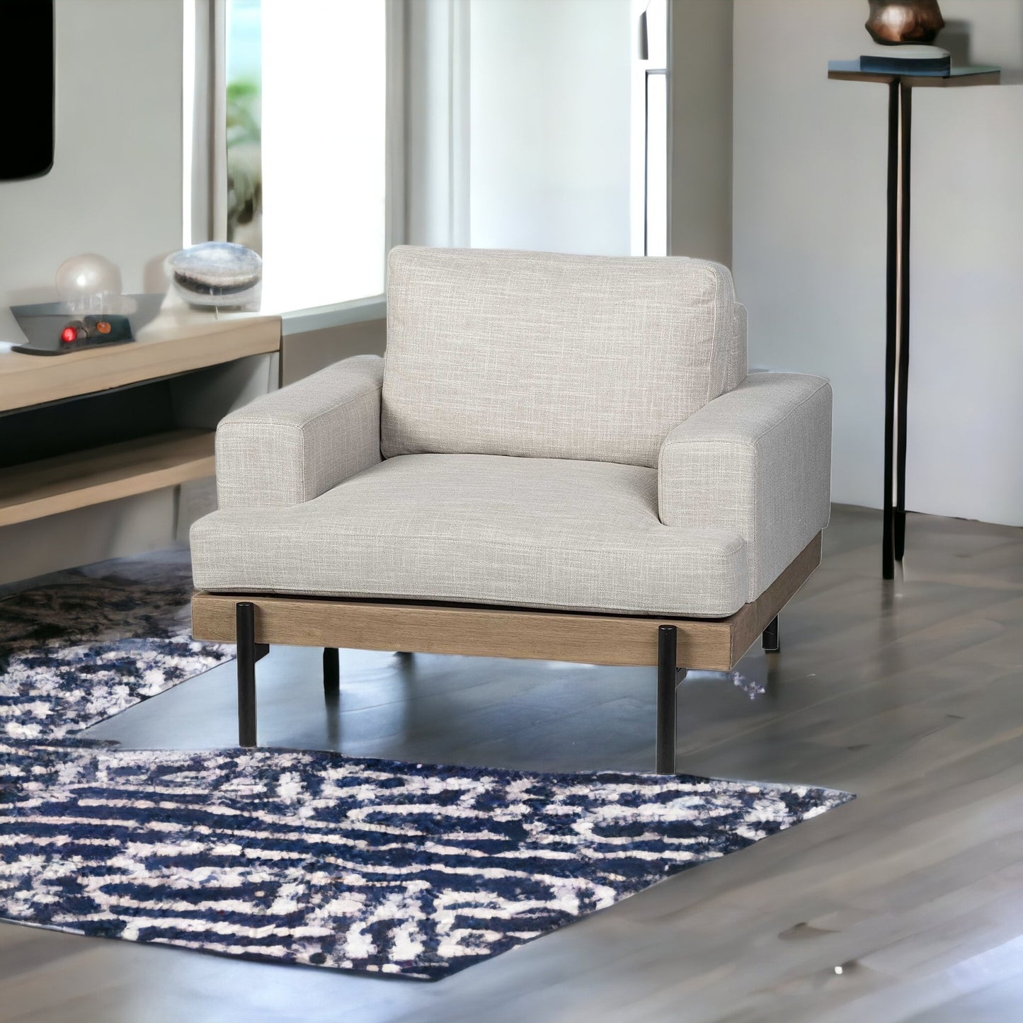 41" Cream and Black Fabric Arm Chair