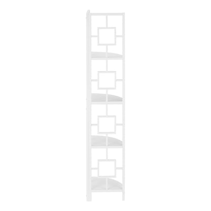 62" White Metal Corner Bookcase