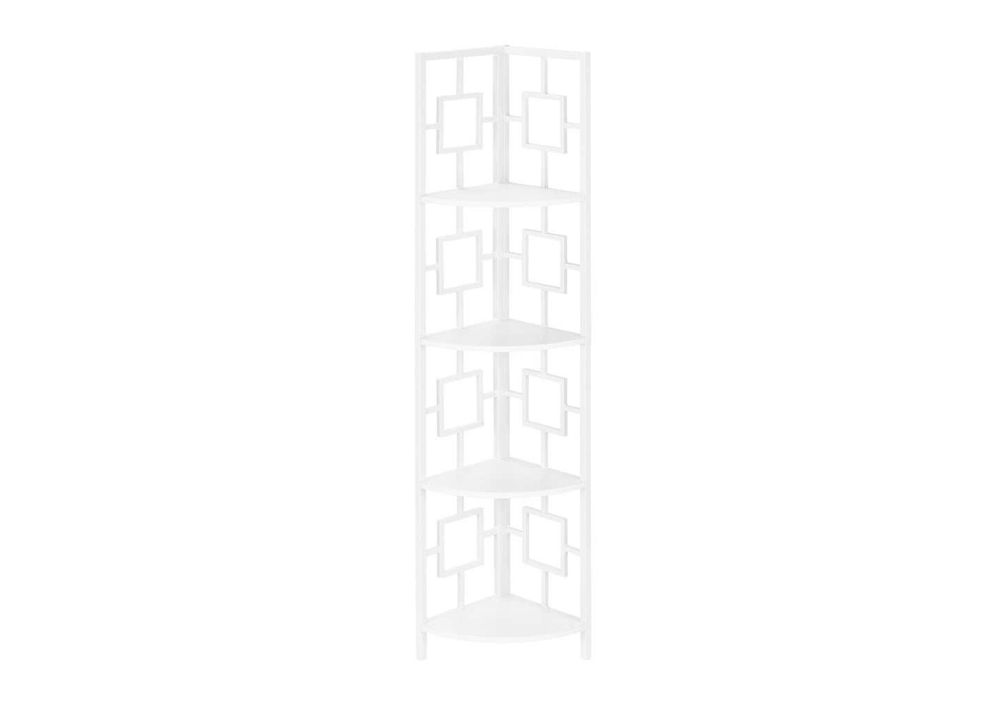 62" White Metal Corner Bookcase