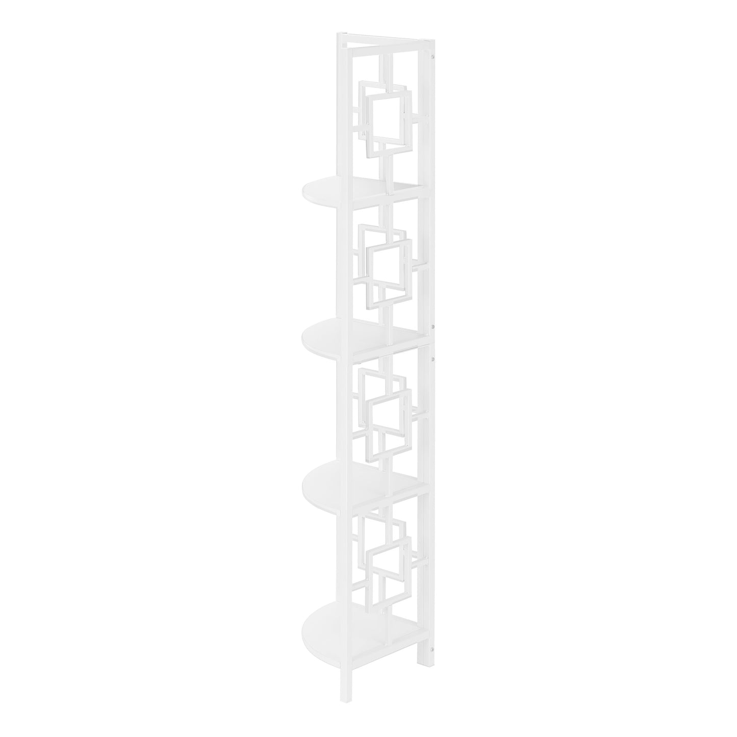 62" White Metal Corner Bookcase