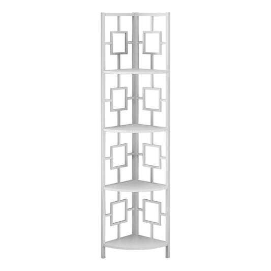 62" White Metal Corner Bookcase