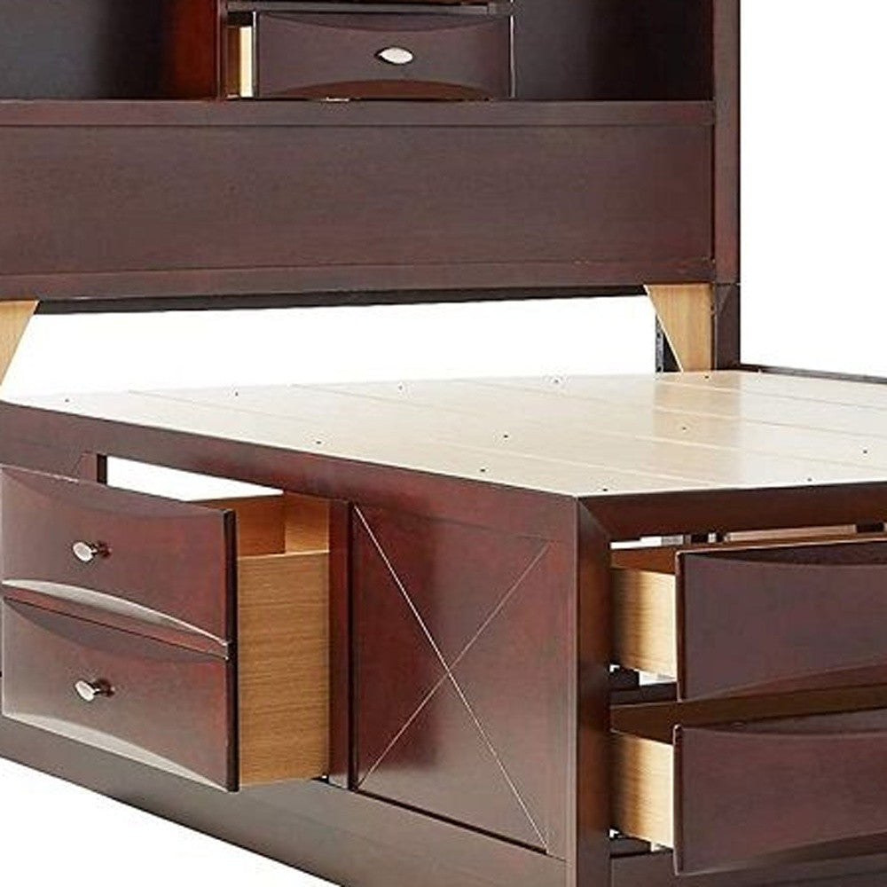 Espresso Wood King With Ten Drawers Bed Frame