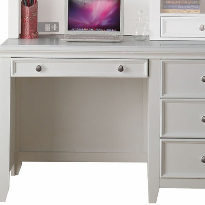 White Wood Computer Desk With 3 Drawers And Keyboard Drawer
