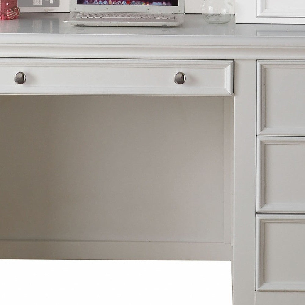White Wood Computer Desk With 3 Drawers And Keyboard Drawer