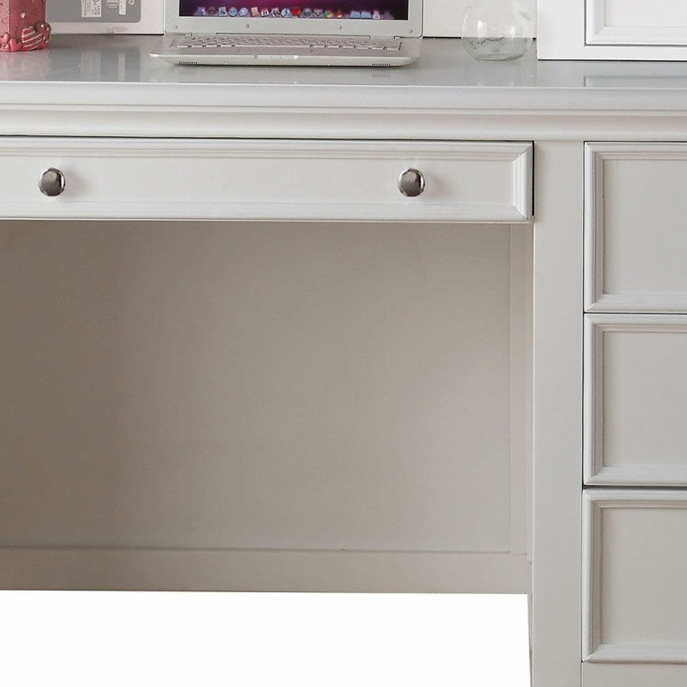 White Wood Computer Desk With 3 Drawers And Keyboard Drawer