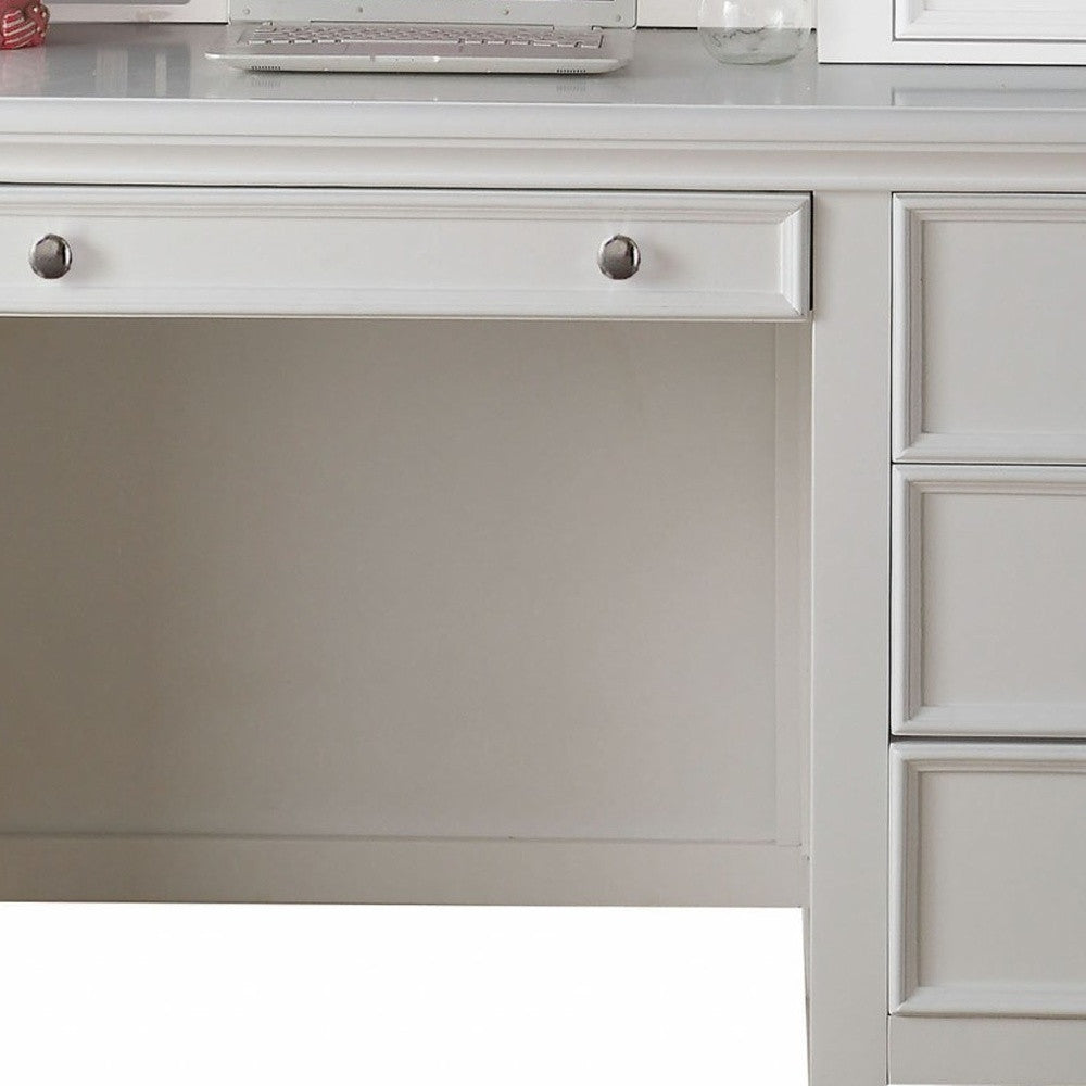 White Wood Computer Desk With 3 Drawers And Keyboard Drawer