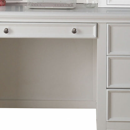 White Wood Computer Desk With 3 Drawers And Keyboard Drawer