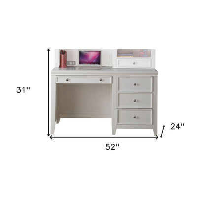 White Wood Computer Desk With 3 Drawers And Keyboard Drawer