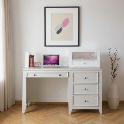 White Wood Computer Desk With 3 Drawers And Keyboard Drawer