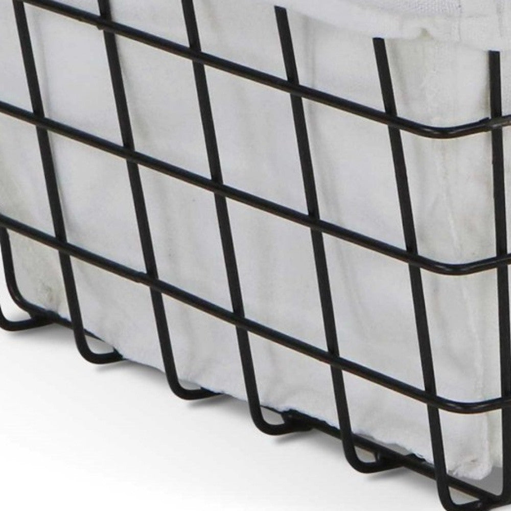 13" Black And White Fabric And Metal Basket