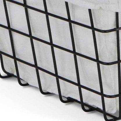13" Black And White Fabric And Metal Basket