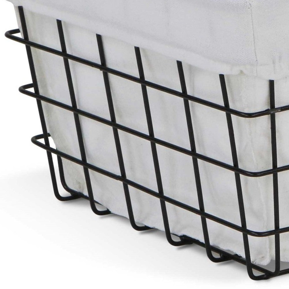 13" Black And White Fabric And Metal Basket
