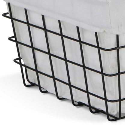 13" Black And White Fabric And Metal Basket
