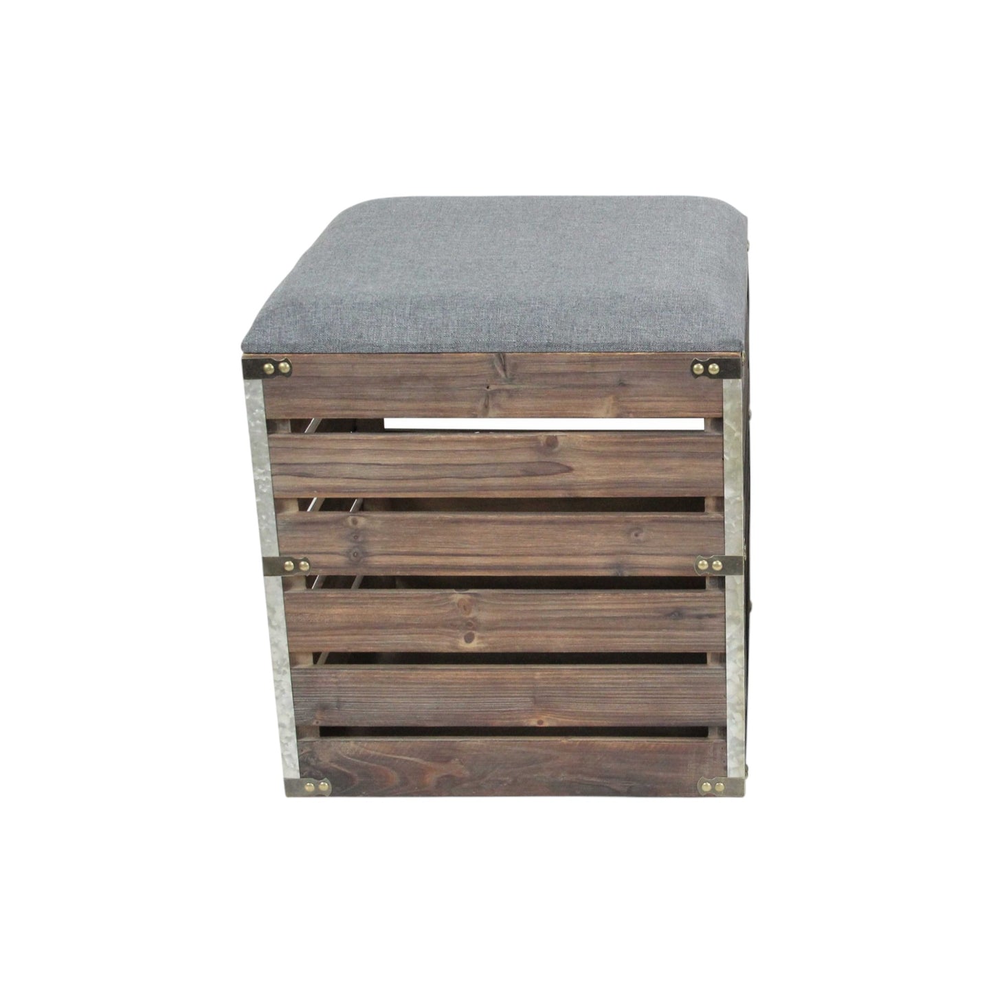 Set Of 2 Square Gray Linen Fabric And Wood Slats Storage Benches