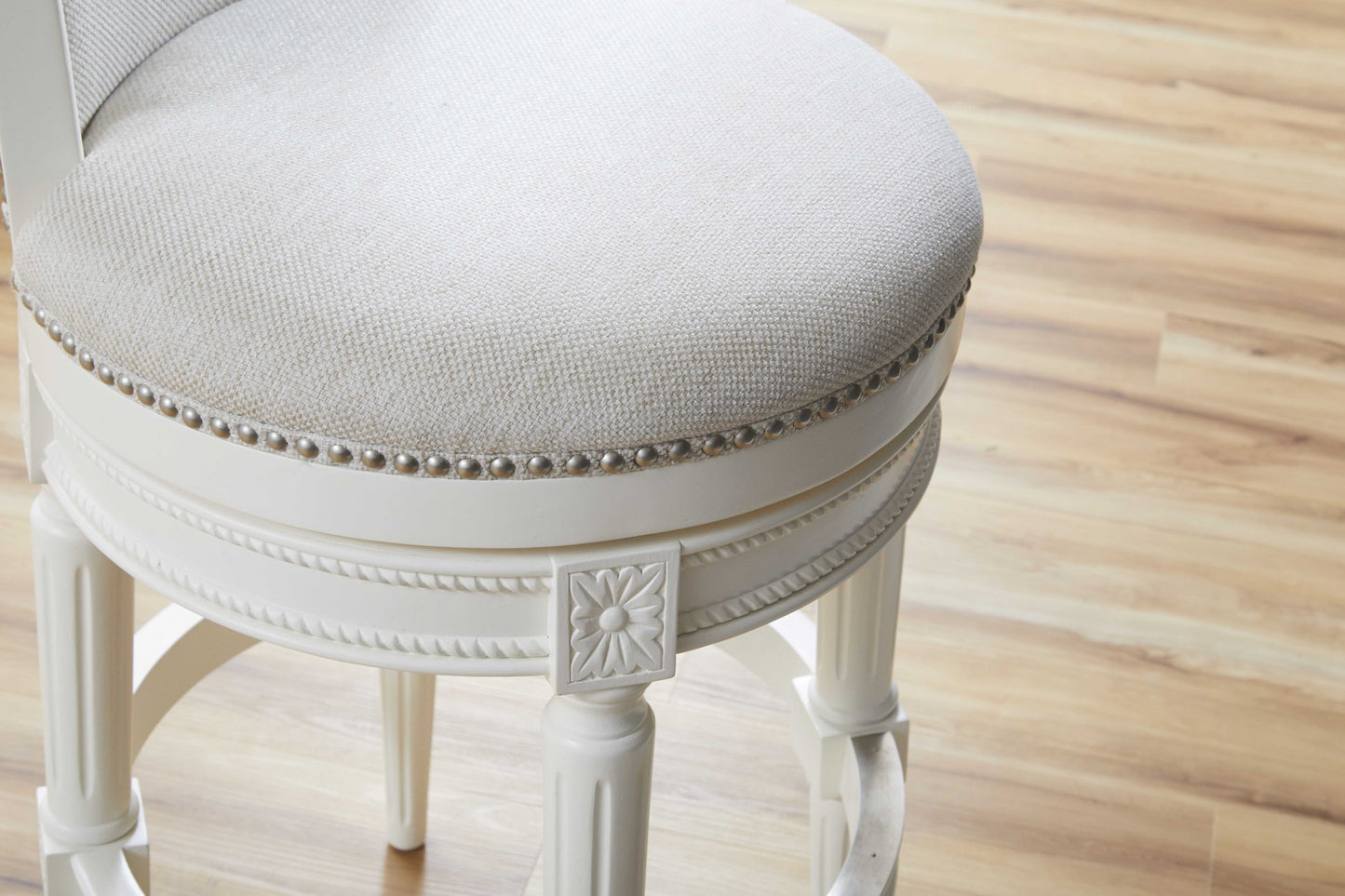 Light Gray and White Solid Wood Swivel Bar Chair