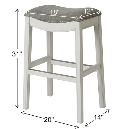 31" Light Gray And White Upholstered And Solid Wood Backless Bar Height Bar Chair