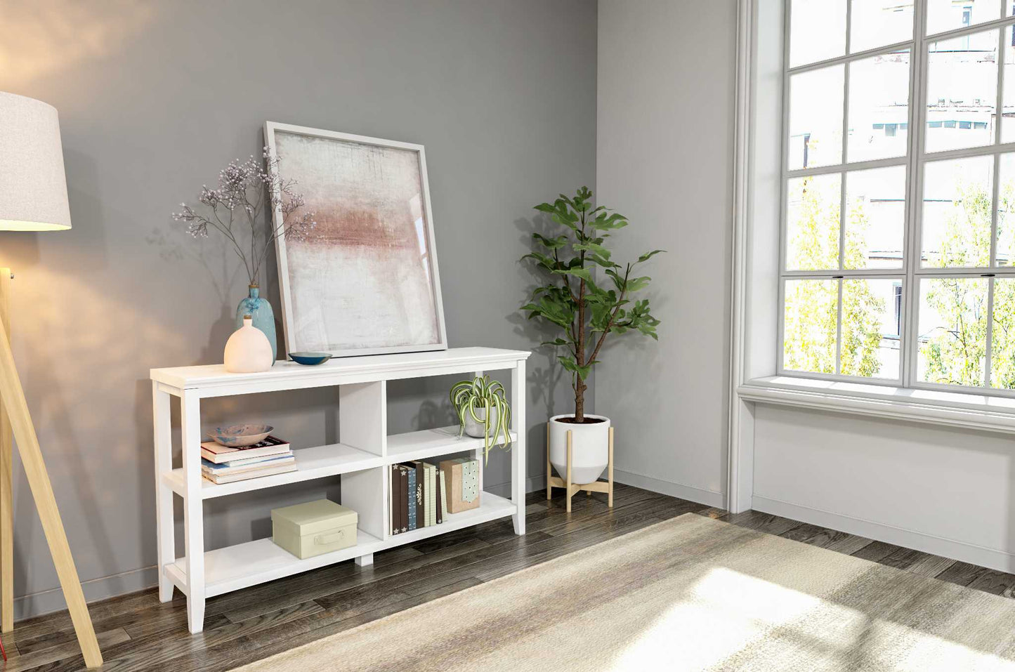 30" White Wood Two Shelf Bookcase