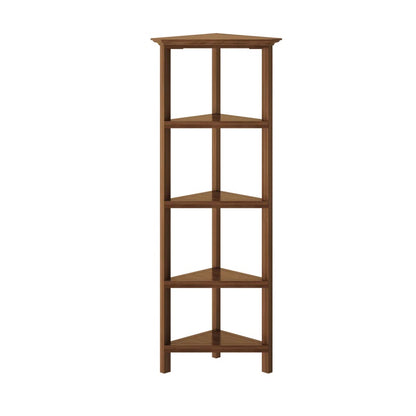 60" Walnut Solid Wood Four Tier Corner Bookcase