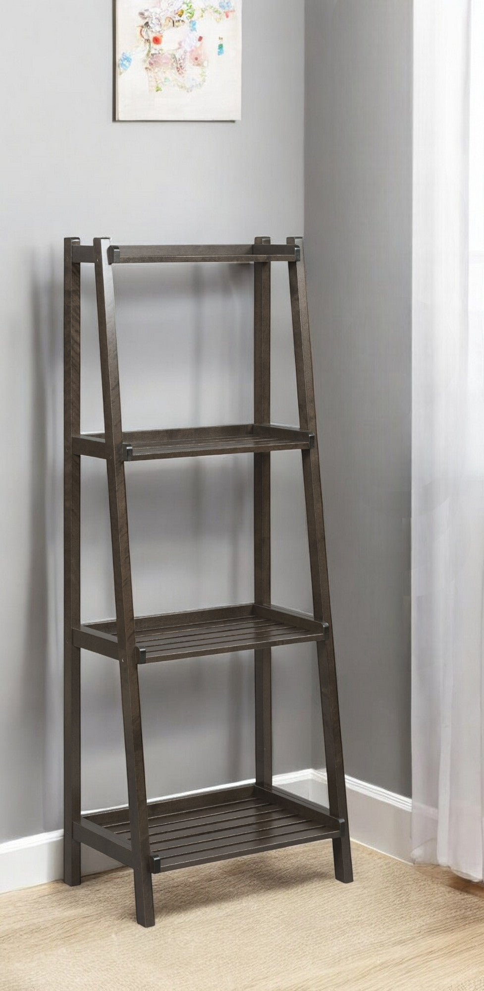 Espresso Solid Wood Ladder Bookcase