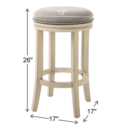 25" Gray and Ivory Fabric and Solid Wood Backless Counter Height Swivel Bar Chair