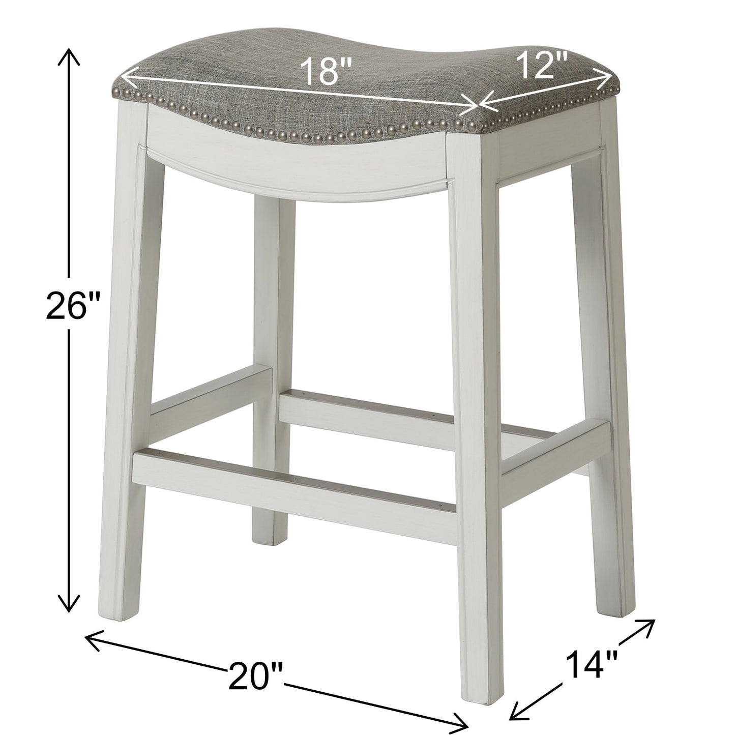 26" Gray and White Solid Wood and Linen Blend Backless Counter Height Bar Chair