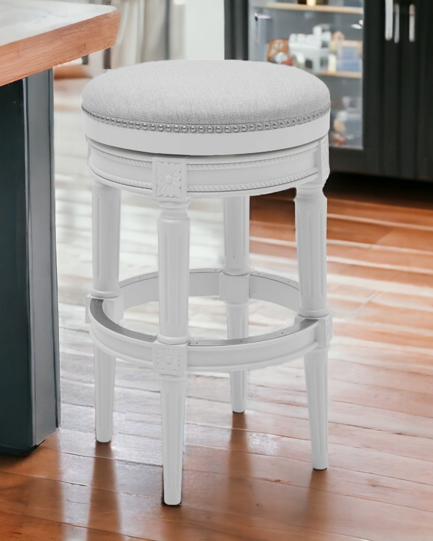 26" Gray Solid Wood Backless Bar Height Swivel Bar Chair