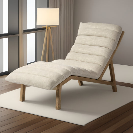 54" Cream and Brown Fabric Tufted Lounge Chair