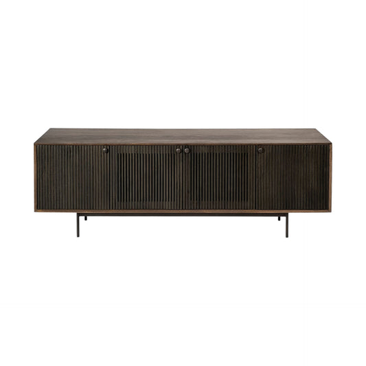 20" Brown Solid Wood Cabinet Enclosed Storage TV Stand