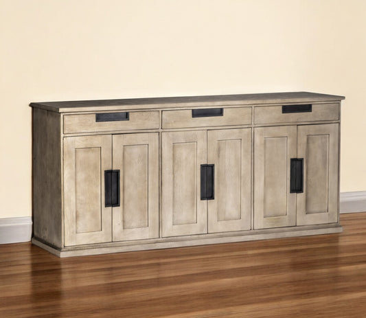 82" Brown Solid Wood Three Drawer Sideboard with Six Doors