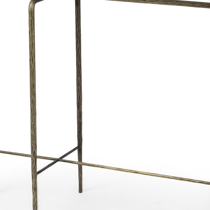 49" White and Brass Genuine Marble and Iron Distressed Six Leg Console Table